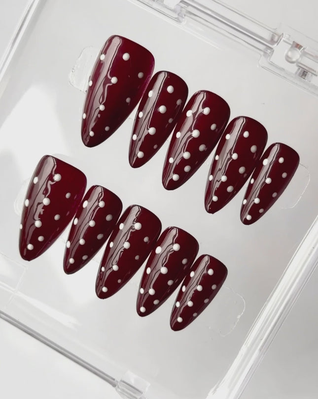 Dark Red Polka-Dot Press On Nails