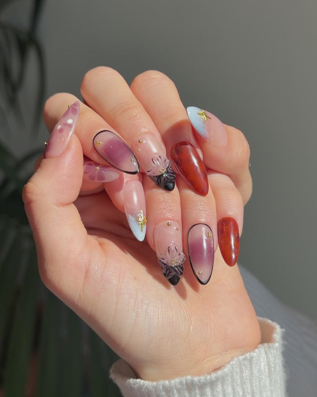 Purple Floral Press On Nails