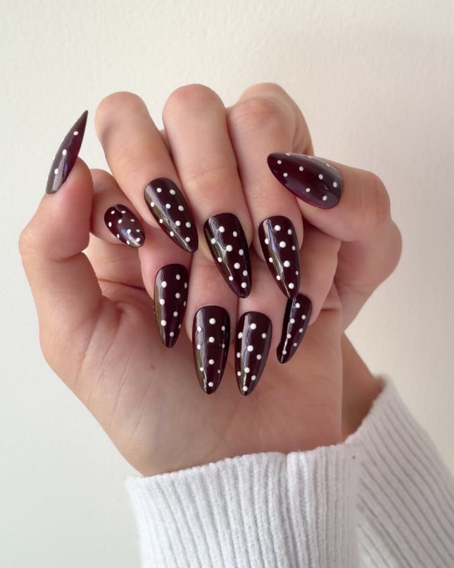 Dark Red Polka-Dot Press On Nails