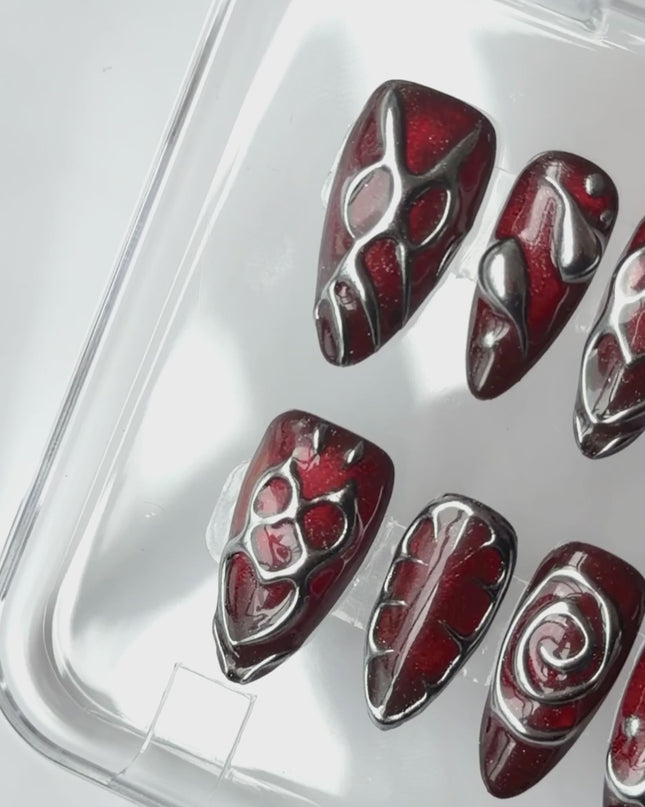 Cherry Chrome Press On Nails